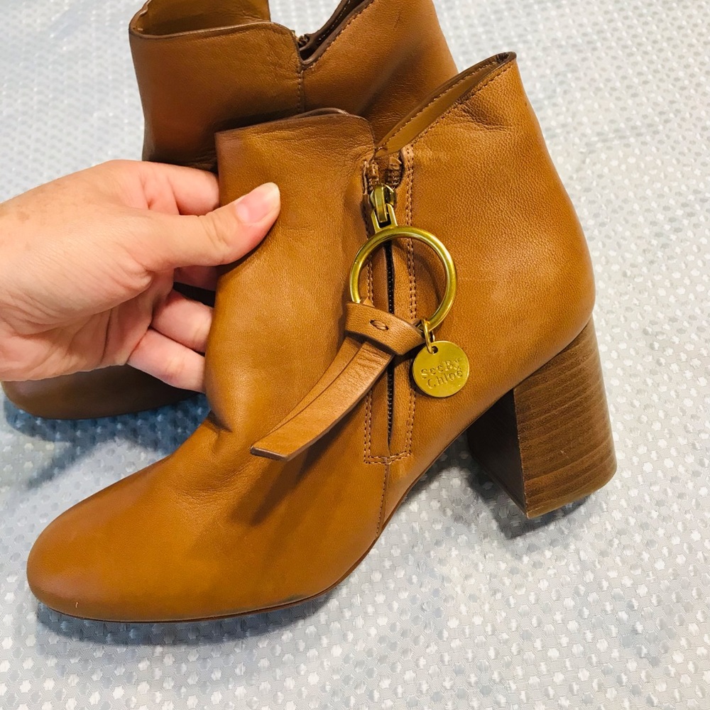 See by Chloe Louise Block-Heel Leather Ankle Boots size 7 - Picture 6 of 13